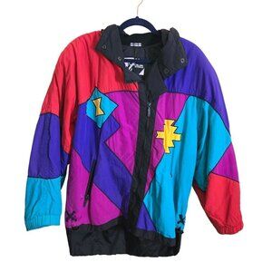 Tyrolia Vintage Colorful 90s Full Zip Hooded Ski Jacket Size 10